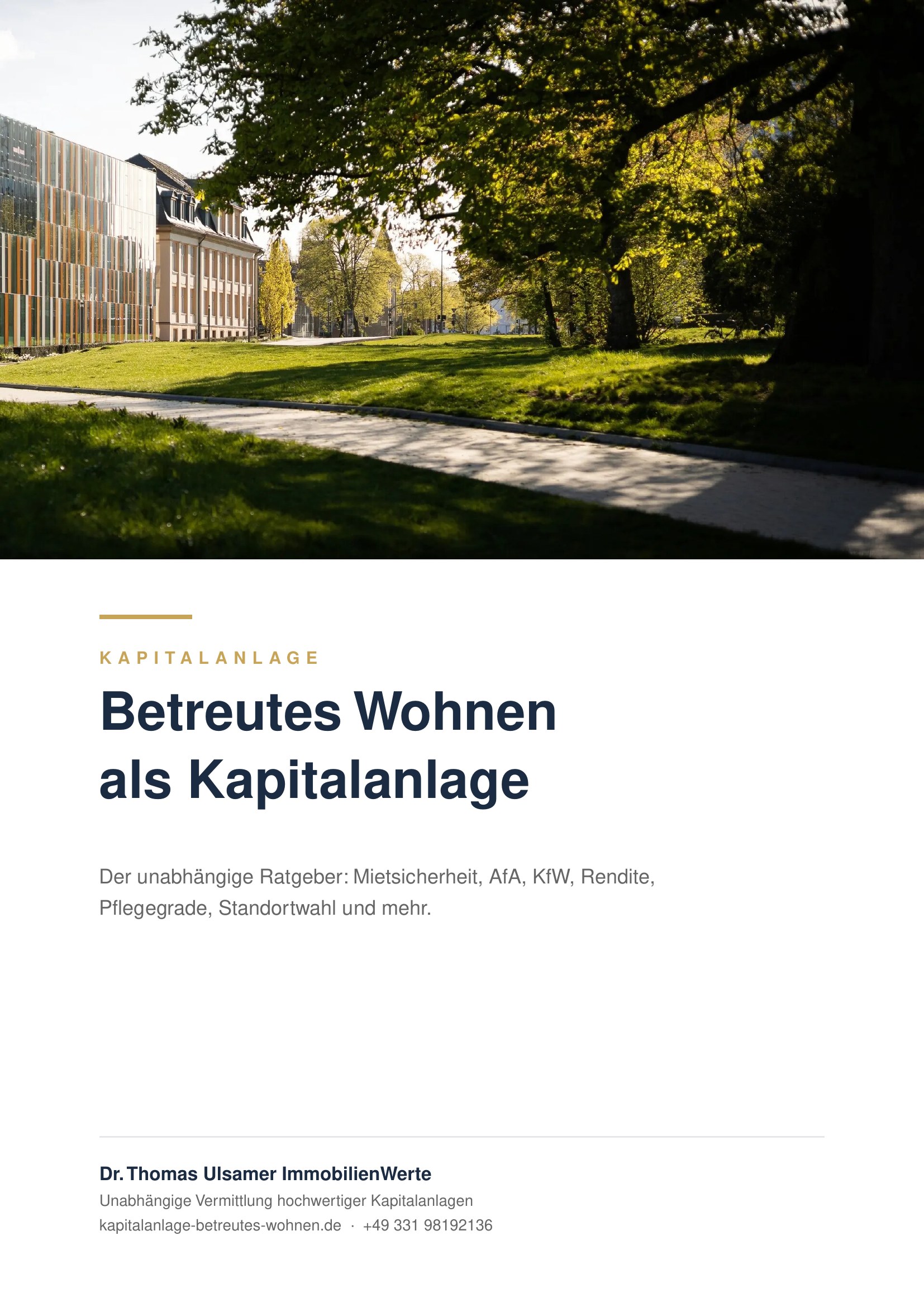 Titelseite Ratgeber Betreutes Wohnen als Kapitalanlage